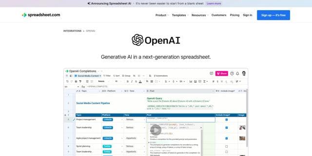 OpenAI in Spreadsheet